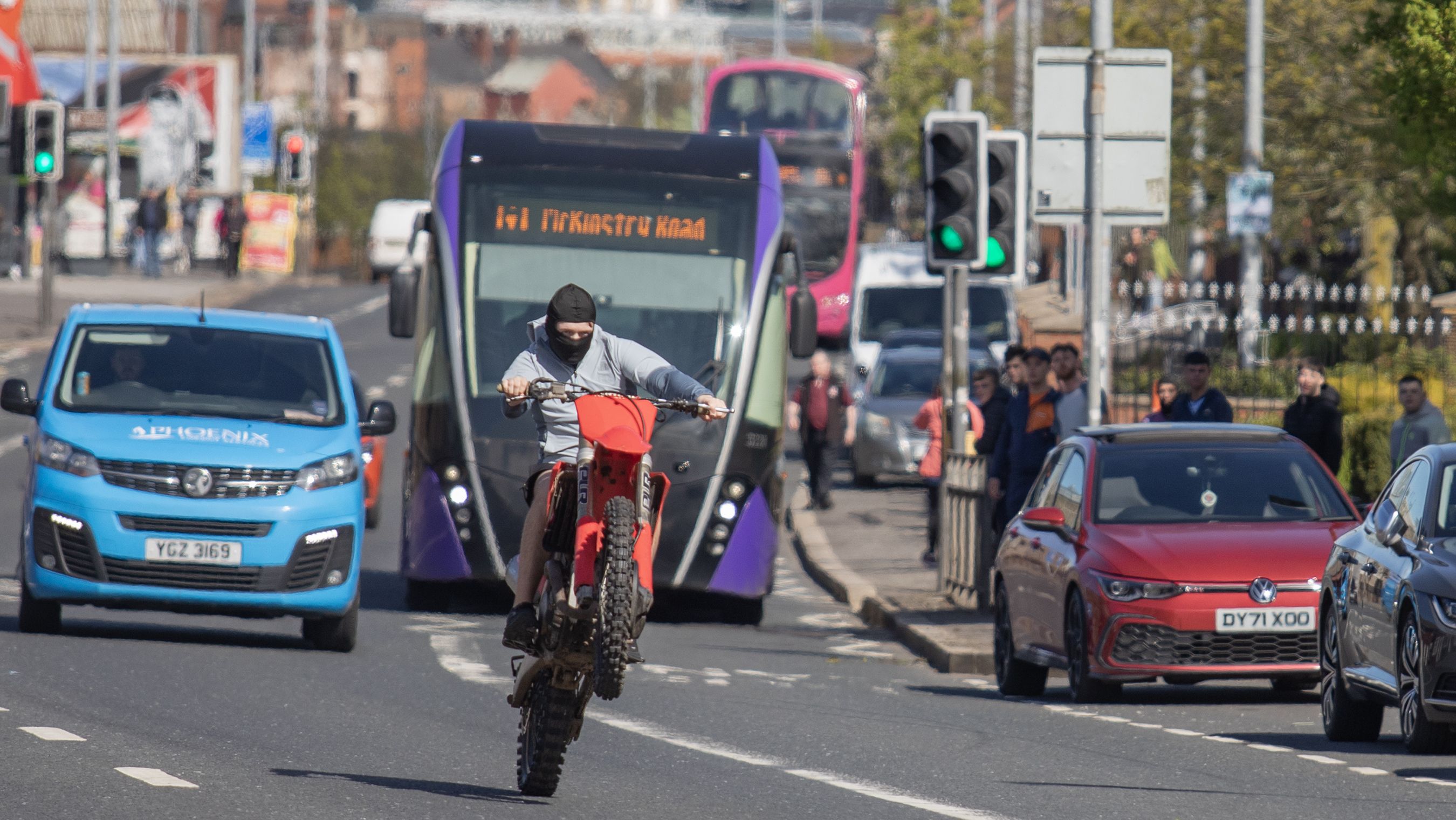 A scrambler on the Falls Road this week
