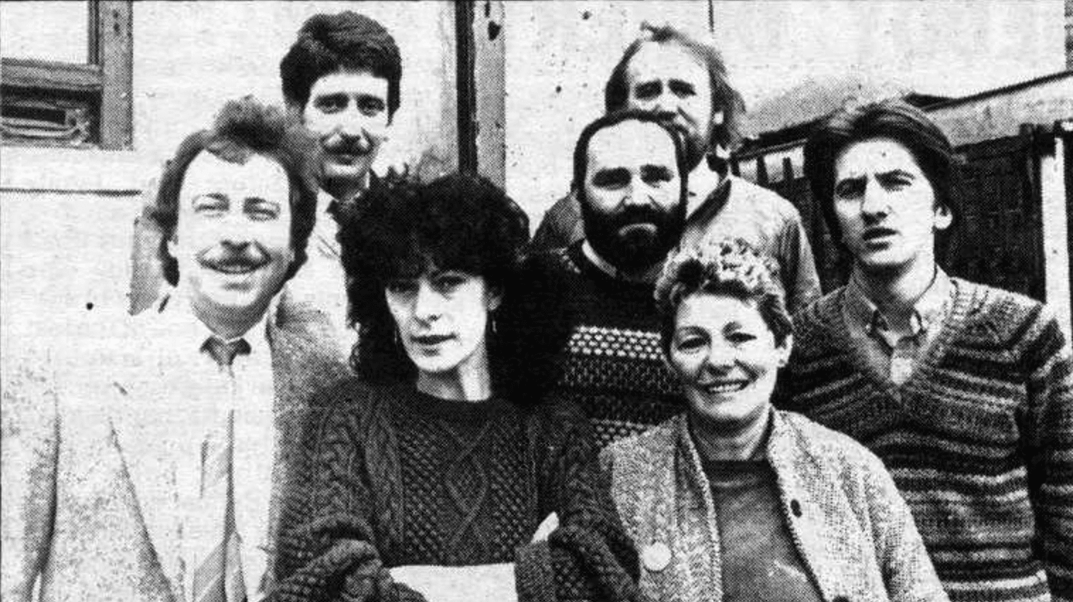 MAY COUNCIL ELECTION ’85: Sinn Féin candidates for Lower Falls: Fra McCann, Seán McKnight, Seán Keenan and Lily Fitzsimmons; Upper Falls: Alex Maskey, Teresa Holland and Máirtín Ó Muilleoir