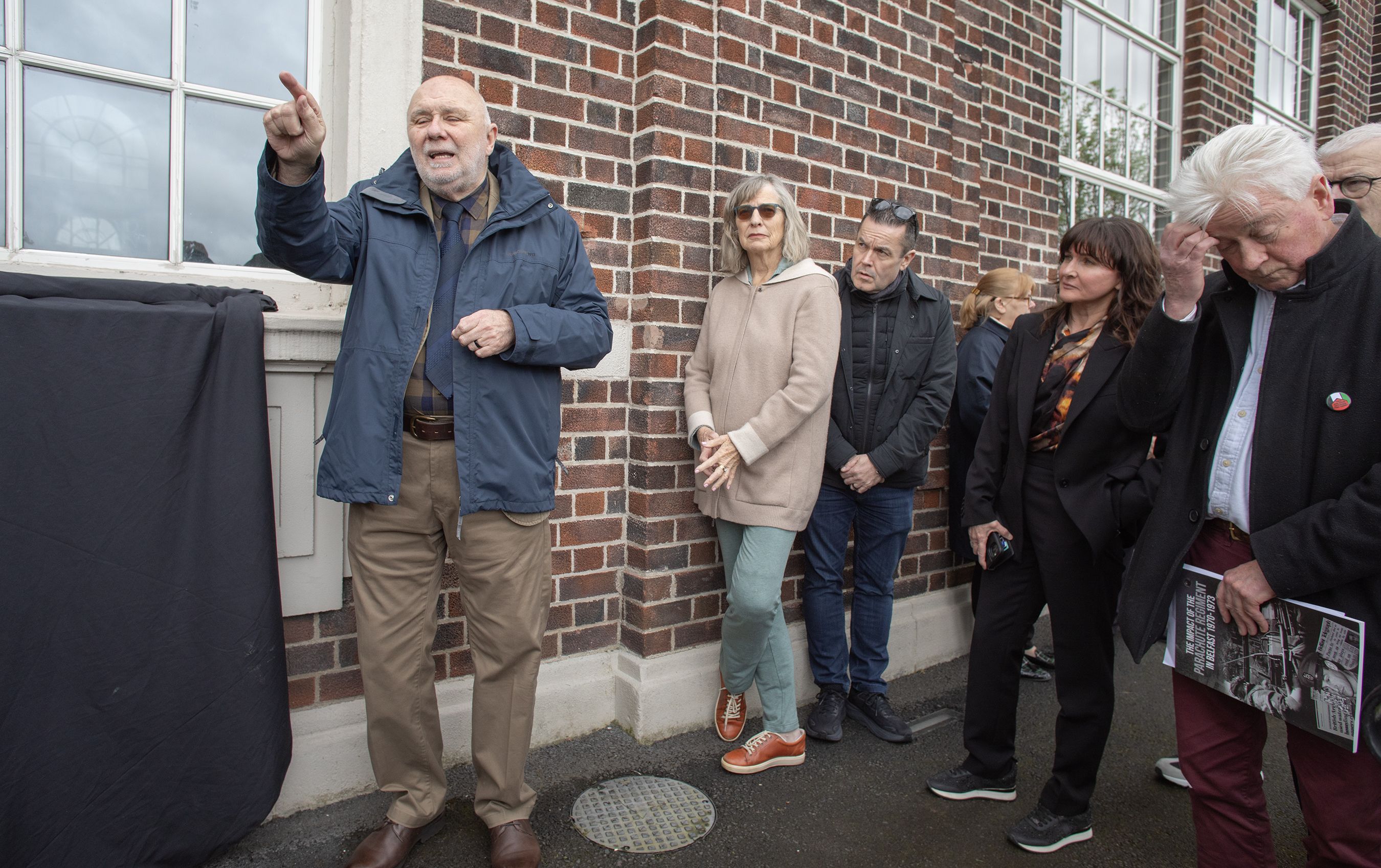 Frank McGuinness, who survived the shooting, speaking at the plaque unveiling