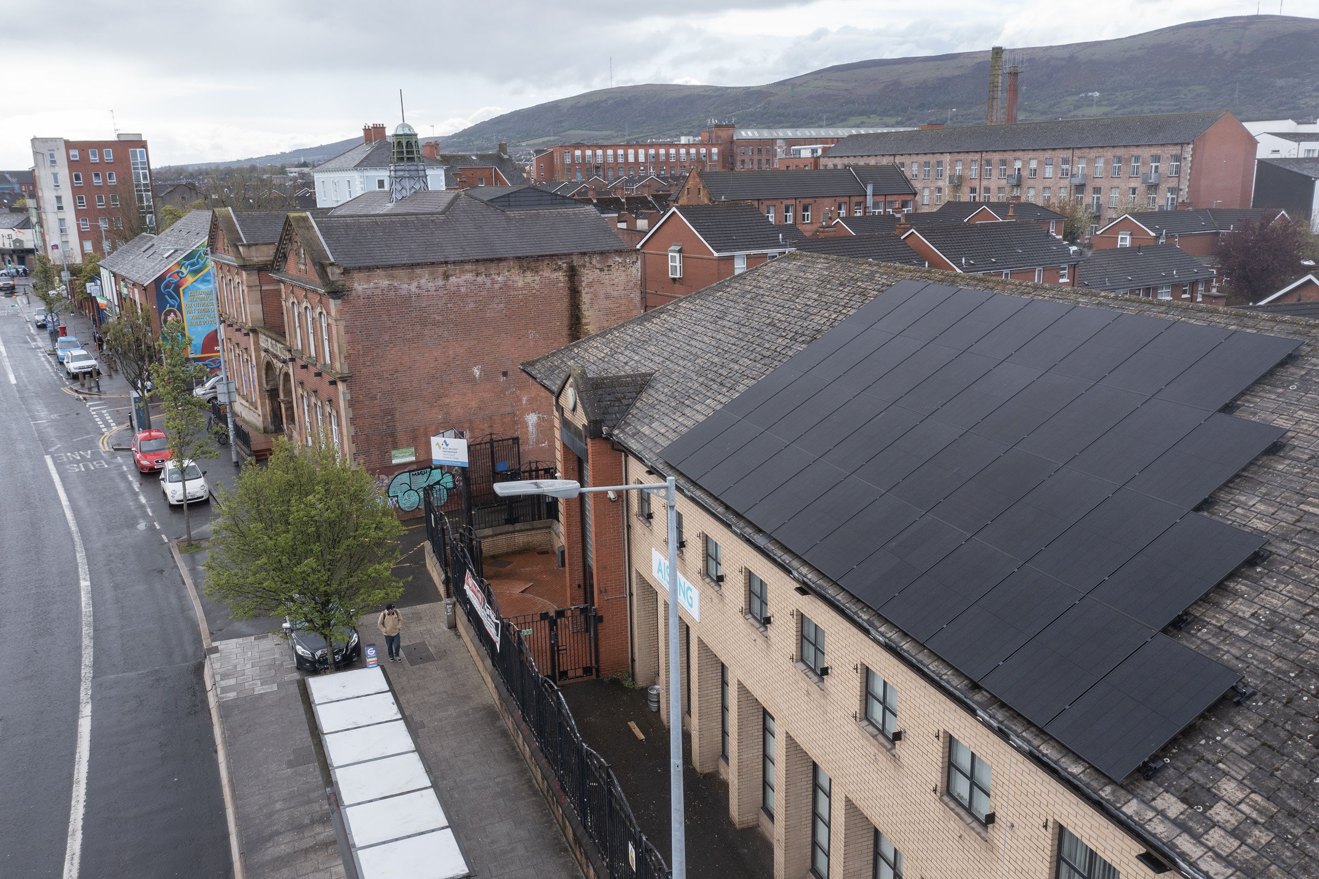The solar panels on Teach Chluain Ard on the Falls Road