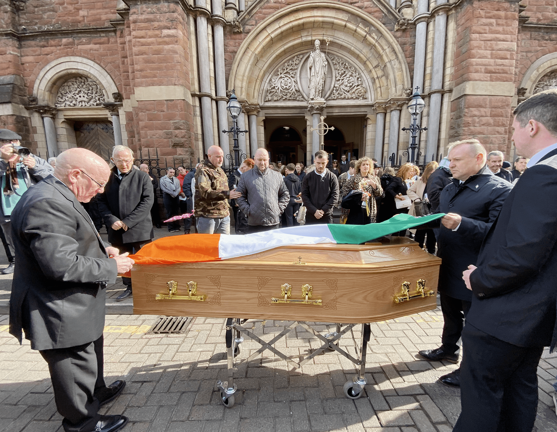 Outside St Patrick's Church this morning