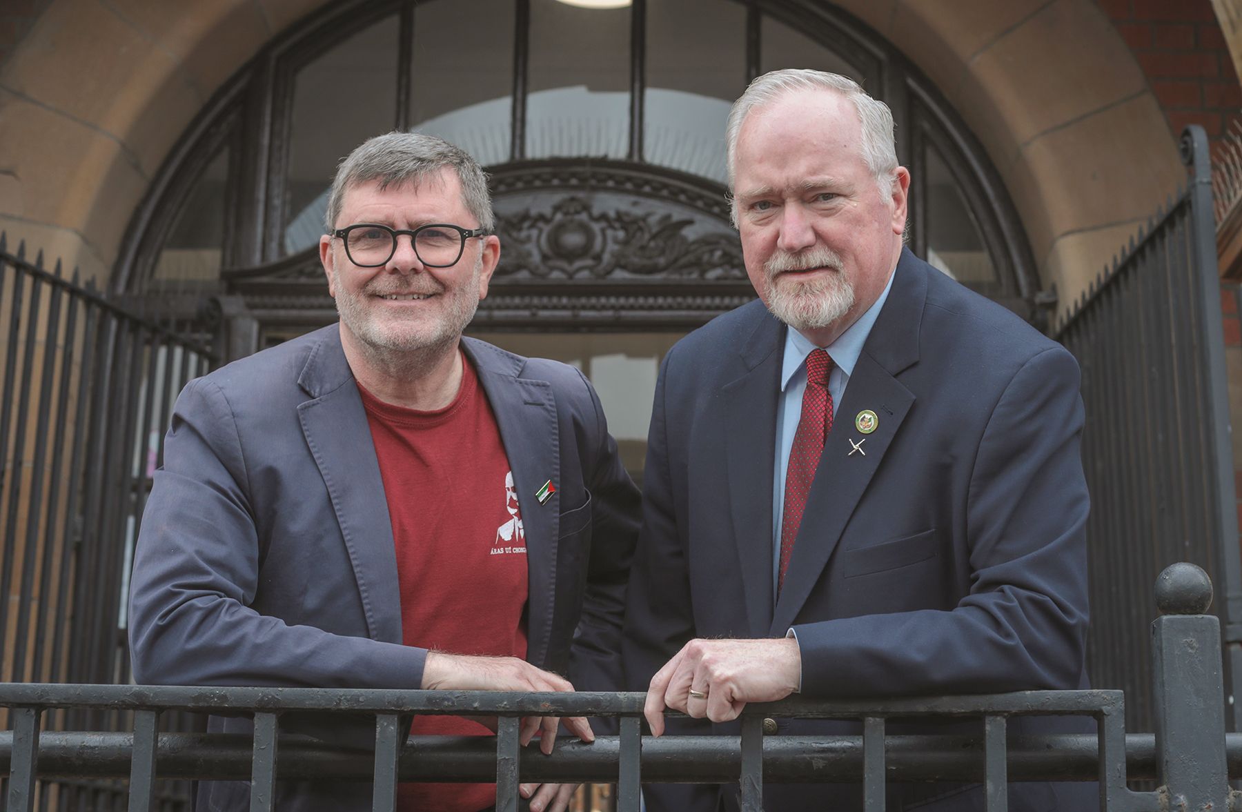 Sean Pender, right, with Mark Thompson, CEO of Relatives For Justice on the Falls Road