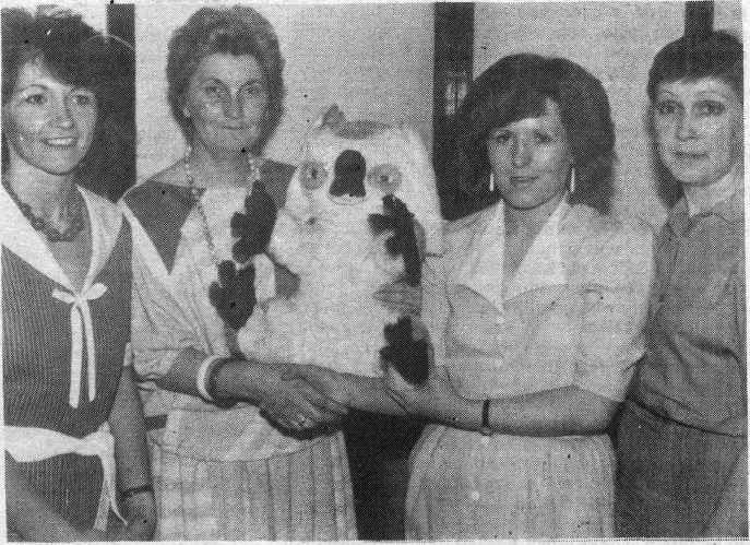 Ronnie McCartney, who is serving a term of imprisonment in Parkhurst, sent over a collection of soft toys to raise money for the Naiscoil Chill Uaighe, at a function in the Kilwee social club last week. The toys were presented to the secretary of the Naiscoil, Eilish O'Hanlon, by committee members Liza Devine, Maura McConville and Deirdre Leatham