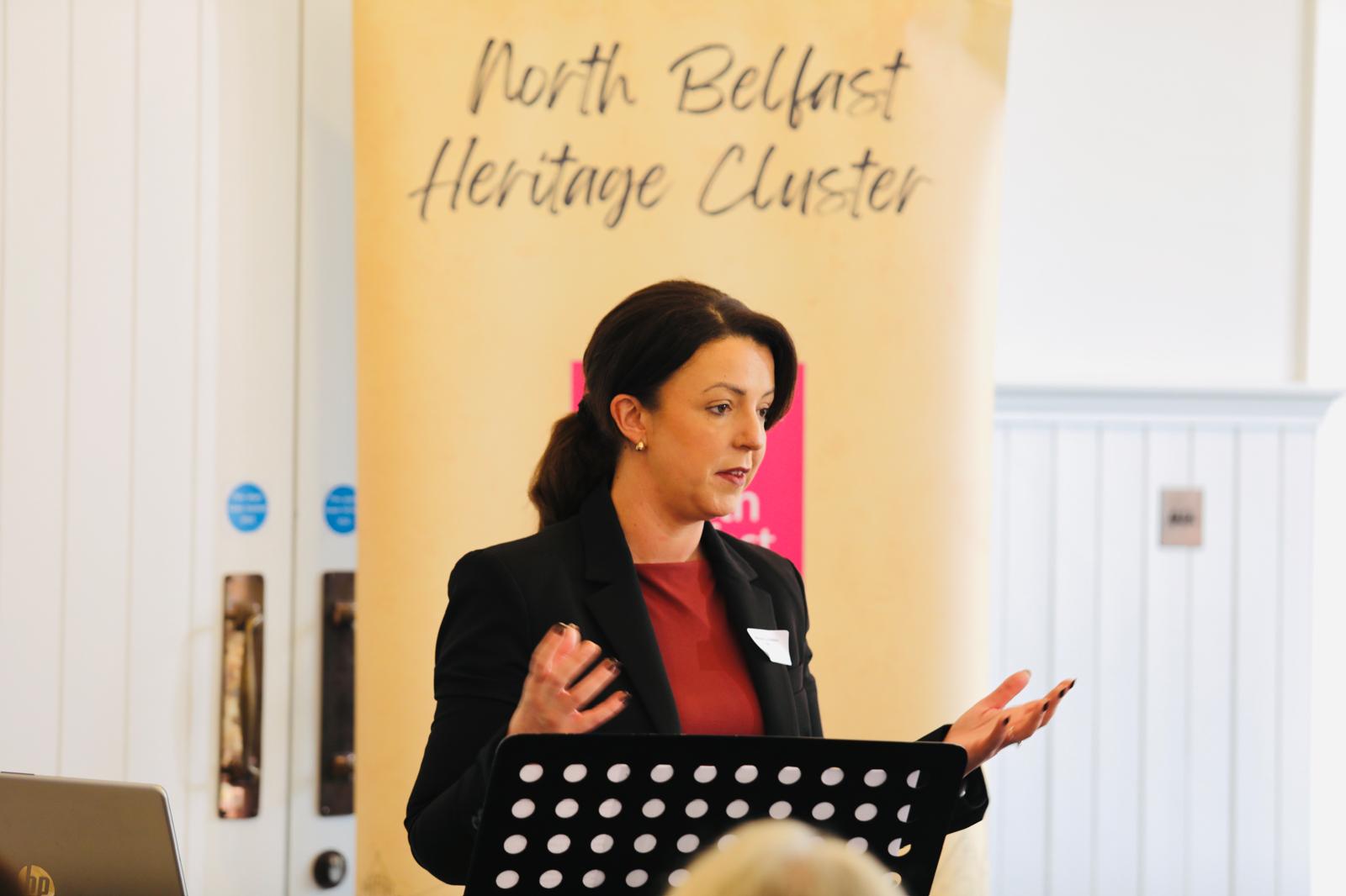 Infrastructure Minister Liz Kimmins speaking at the launch event