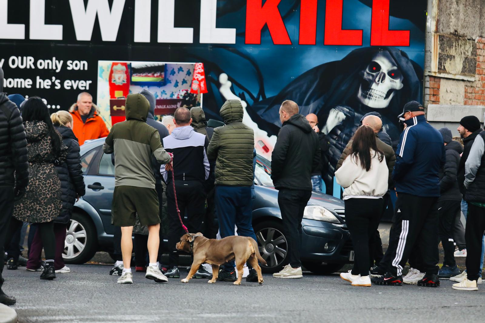 Road blocked earlier this evening at Ardoyne shops