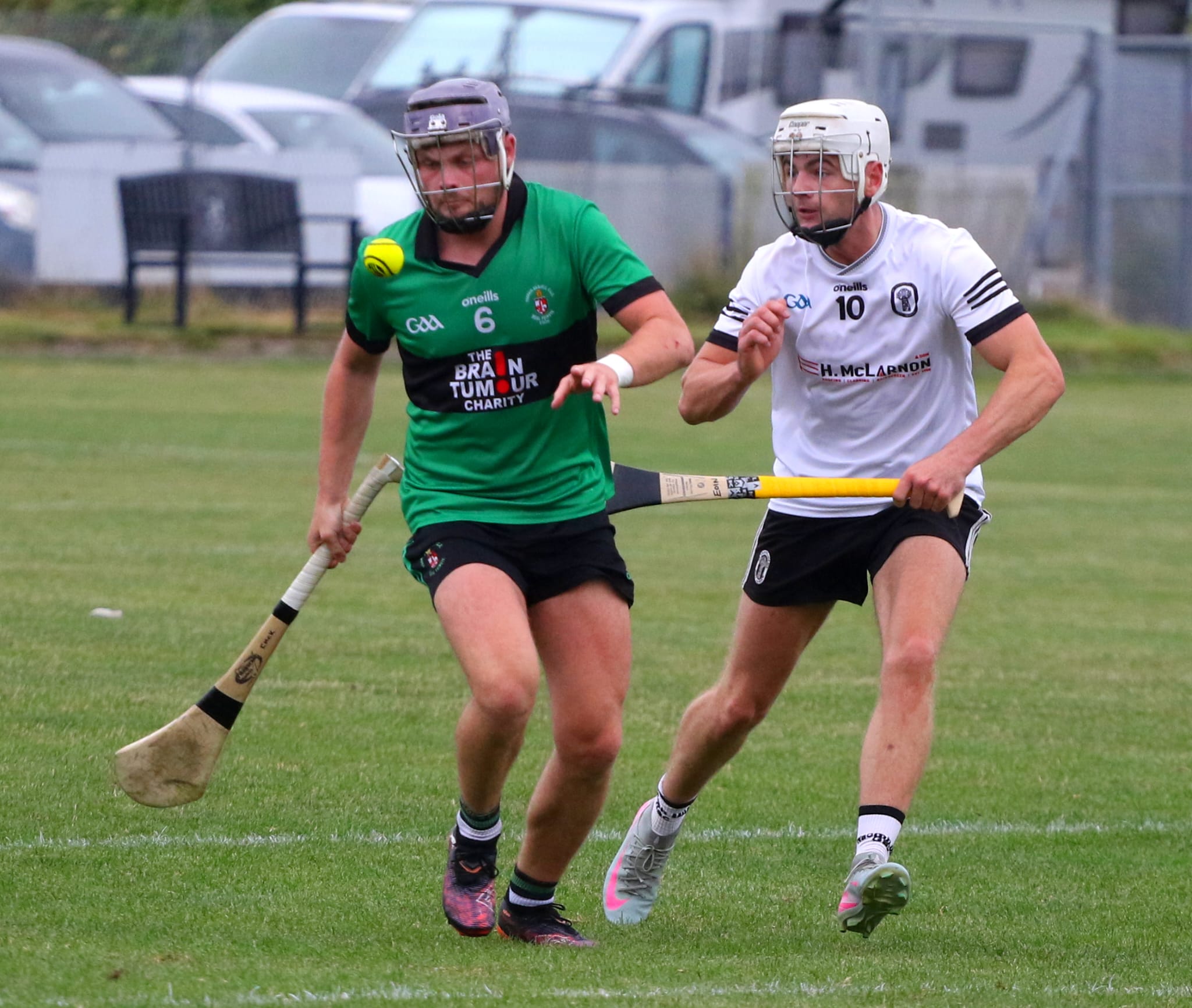 Caolan McKernan clears his lines under pressure