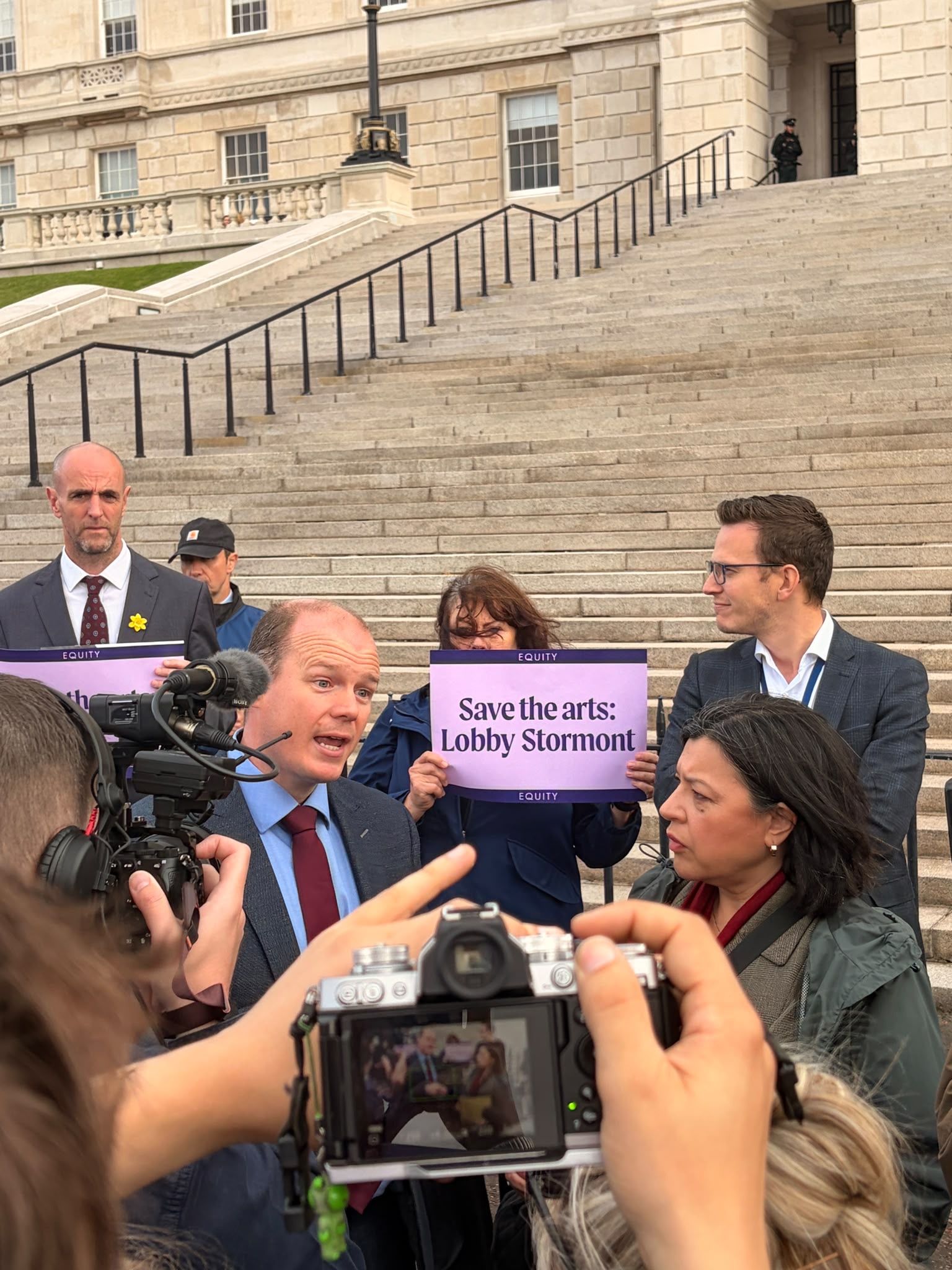 Gordon Lyons speaks to protestors
