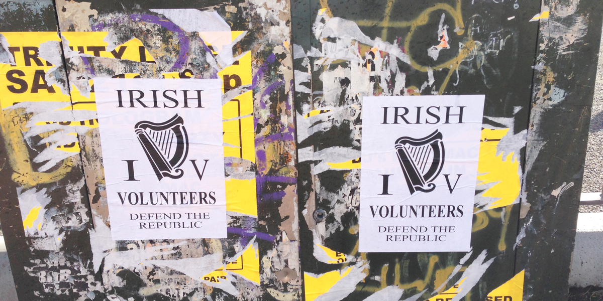 These posters went up in Turf Lodge yesterday in support of the new group the Irish Volunteers