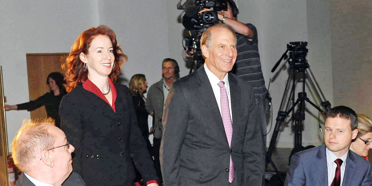 US diplomat Richard Haass, with Meghan O\'Sullivan, a Professor at Harvard University, arriving at the Europa Hotel to chair all-party talks 