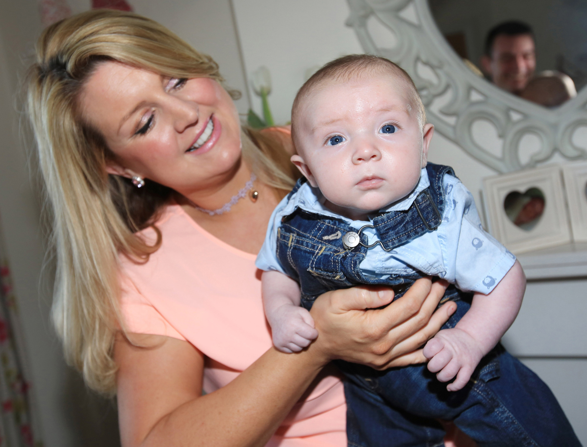 Seven-week-old Cillian McCann with his mum Toni – the Orchardville baby has become a YouTube sensation after appearing to say \'hello\'