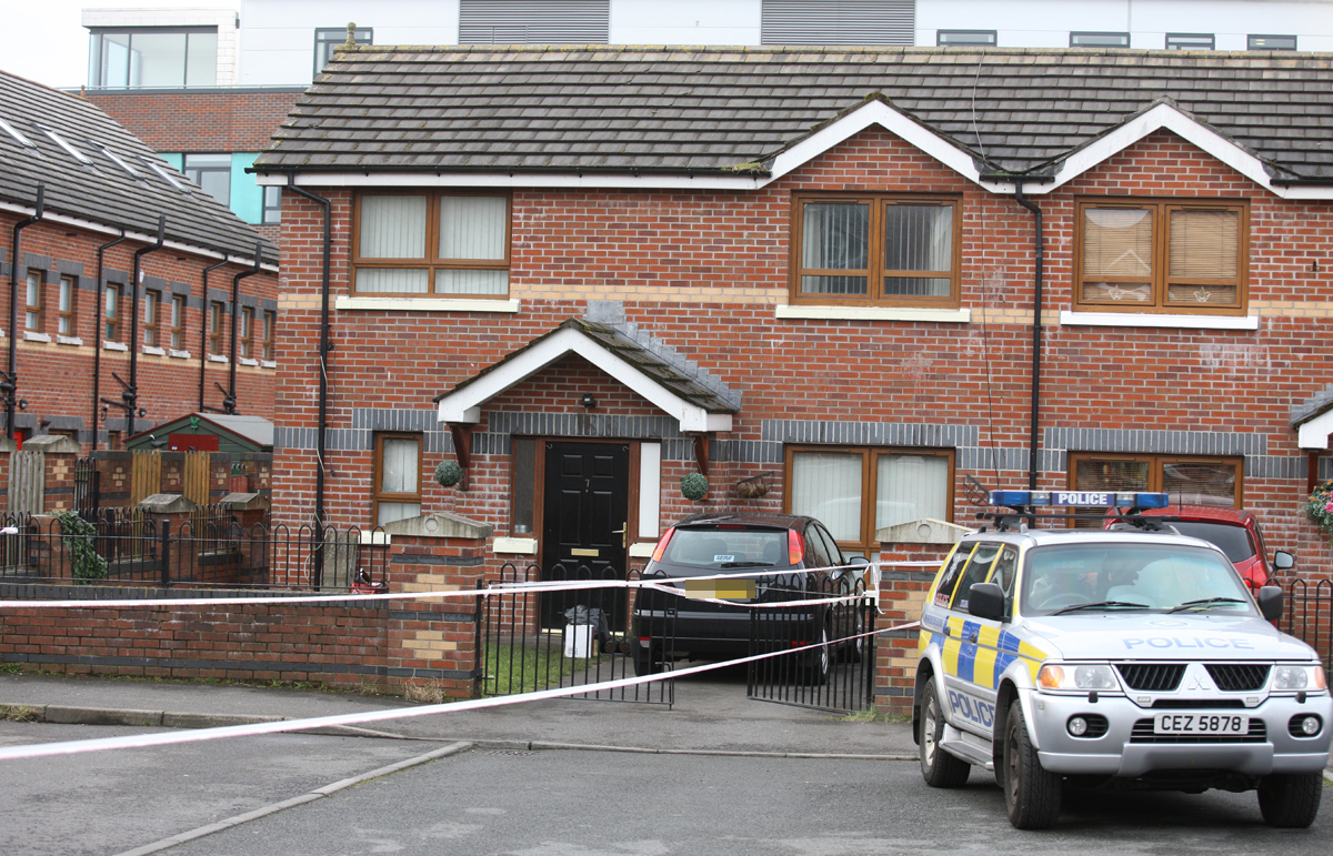 The house in St James’ Mews off the Antrim Road where the shooting took place remains sealed off this morning  