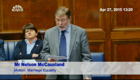 The DUP’s Nelson McCausland on the live feed from Stormont of yesterday’s marriage equality debate
