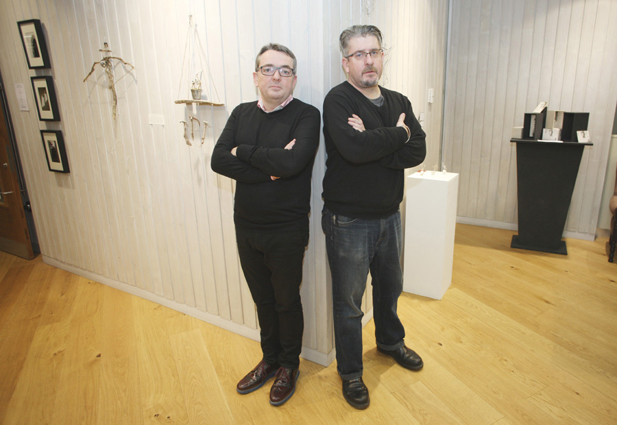  Professor Paul Seawright and Michael Moore at the Duncairn  art exhibition
