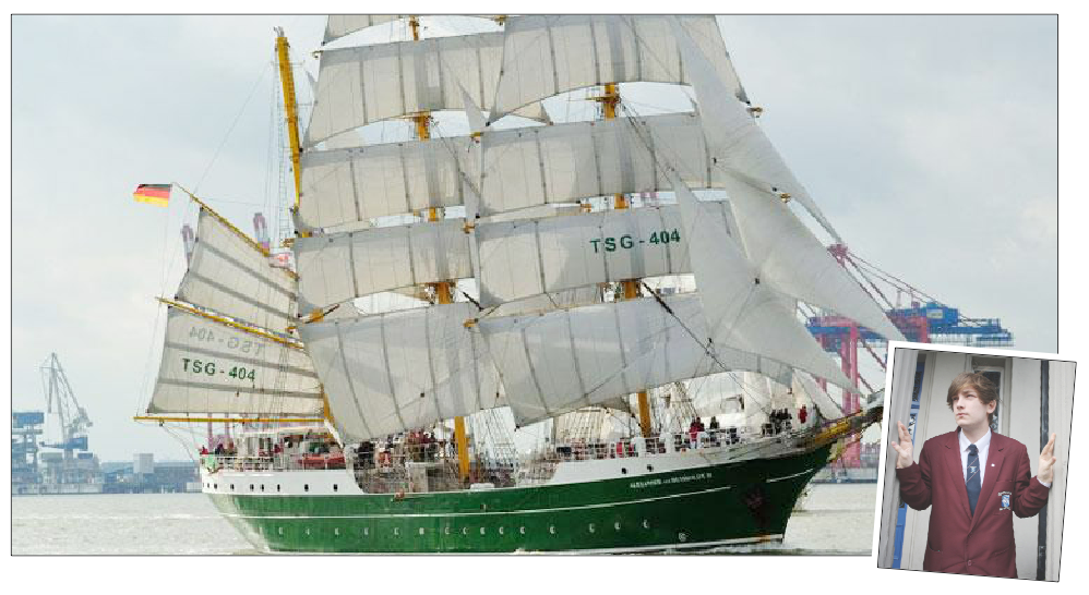 Luke (inset) will join the magnificent Alexander Von Humboldt II when she arrives in Belfast in July