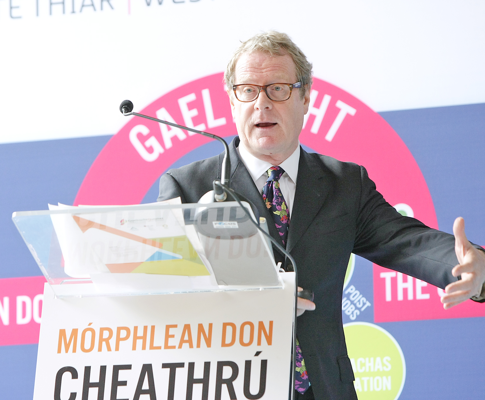 Clive Dutton launching Mórphlean don Cheathrú Ghaeltachta/the Big Plan for the Gaeltacht Quarter in September 2013 in West Belfast