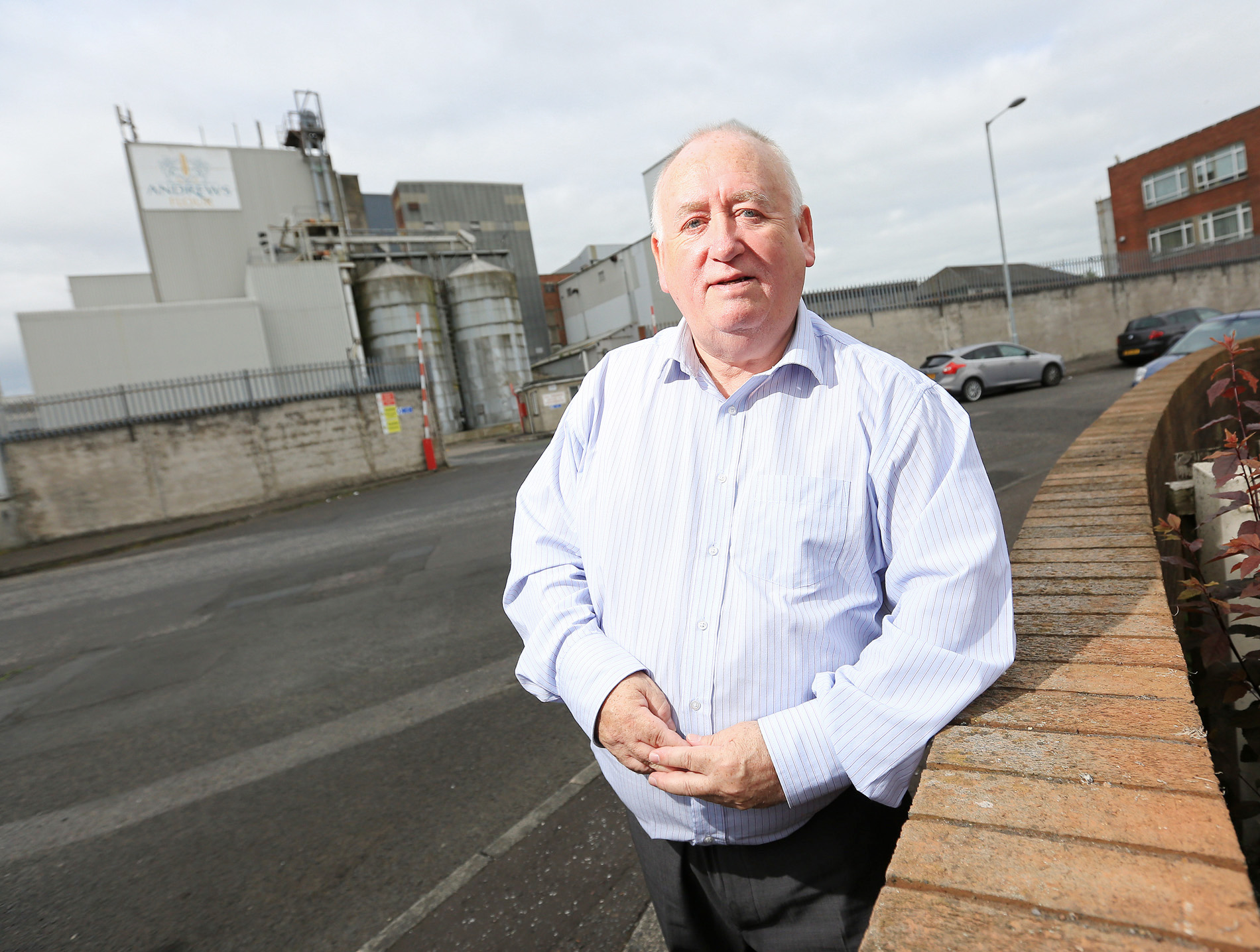 Fra McCann MLA at Andrews Flour Mill in Percy Street, which is likely to move to the Harbour Estate, taking 30 jobs from the Falls