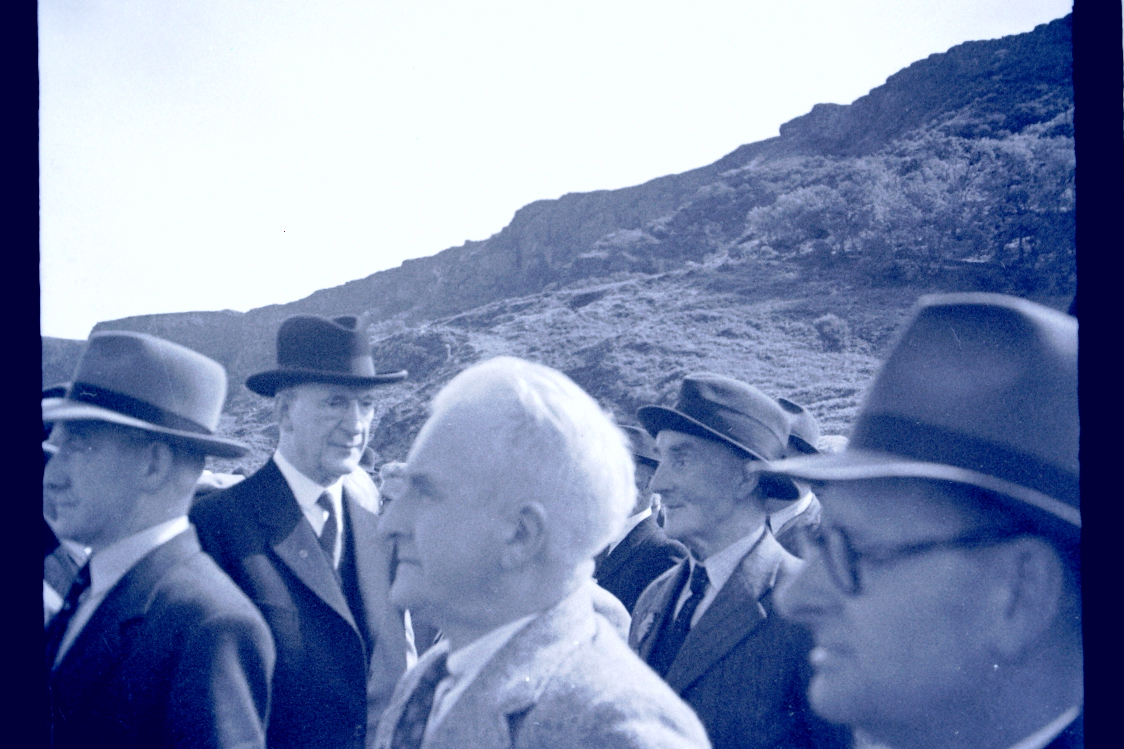 Taoiseach Éamon De Valera on a visit to the stone cross memorial at Murlough, where a burial place for Roger Casement has already been selected    Pic from the Joe Nolan archive