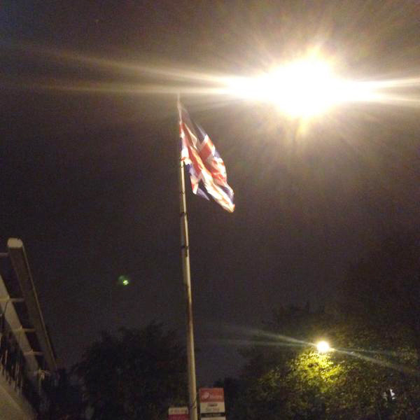 Squinter’s less-then-perfect pic of the Ormeau Road’s newest flag