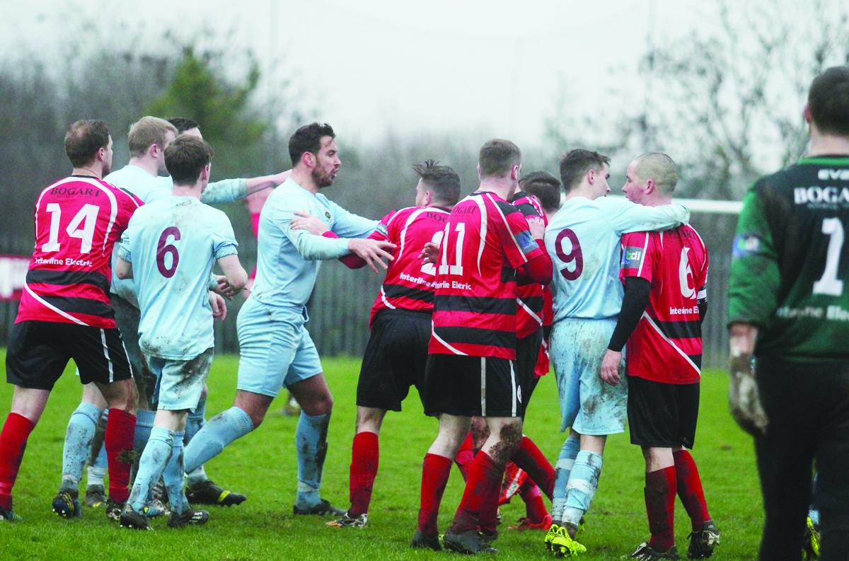 Tempers spill over after Institute are awarded an extra-time penalty on Saturday