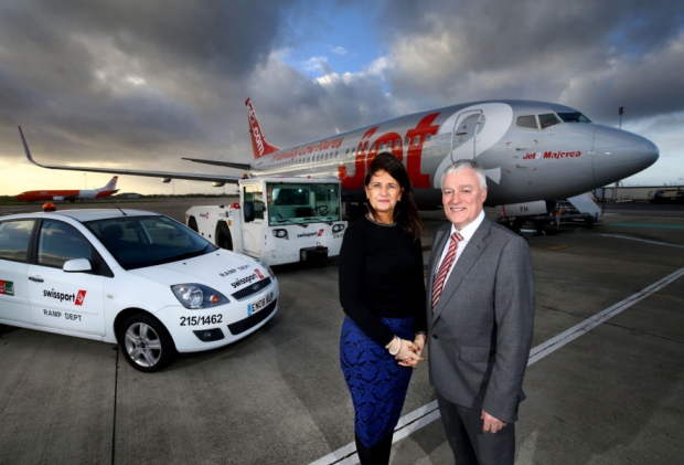 Swissport Manager Jean Foster and Belfast International Airport Operations Director Alan Whiteside are looking to the future