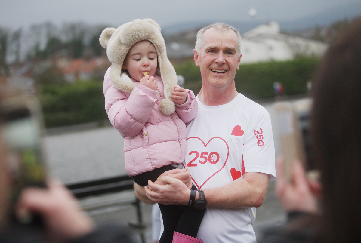 Jim Clinton with his grandaughter, Roise Murray after completing his 250th Parkrun on Saturday