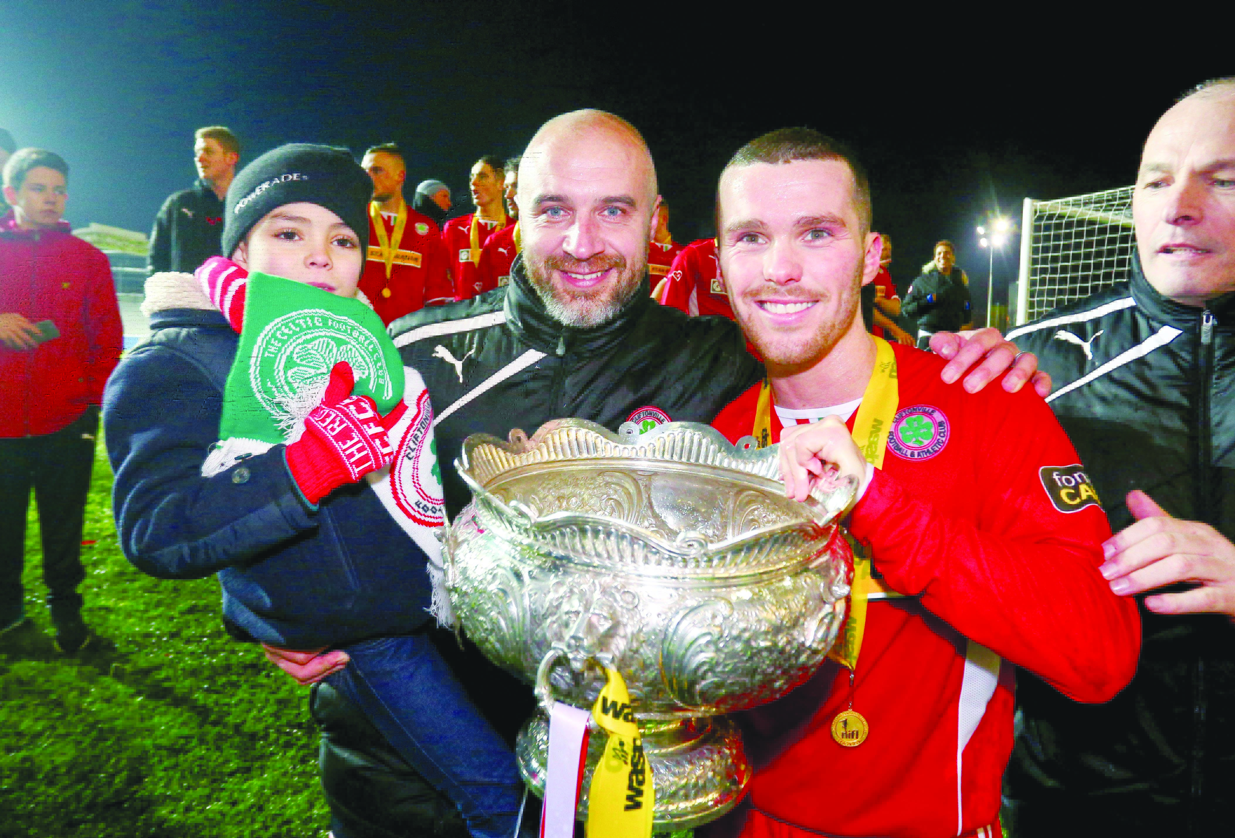 Gerard Lyttle and Martin Donnelly celebrate after last year’s League Cup final. Lyttle is hoping to get his hands back on the cup this Saturday as manager of the Reds\n\nPicture - Kevin Scott / Presseye