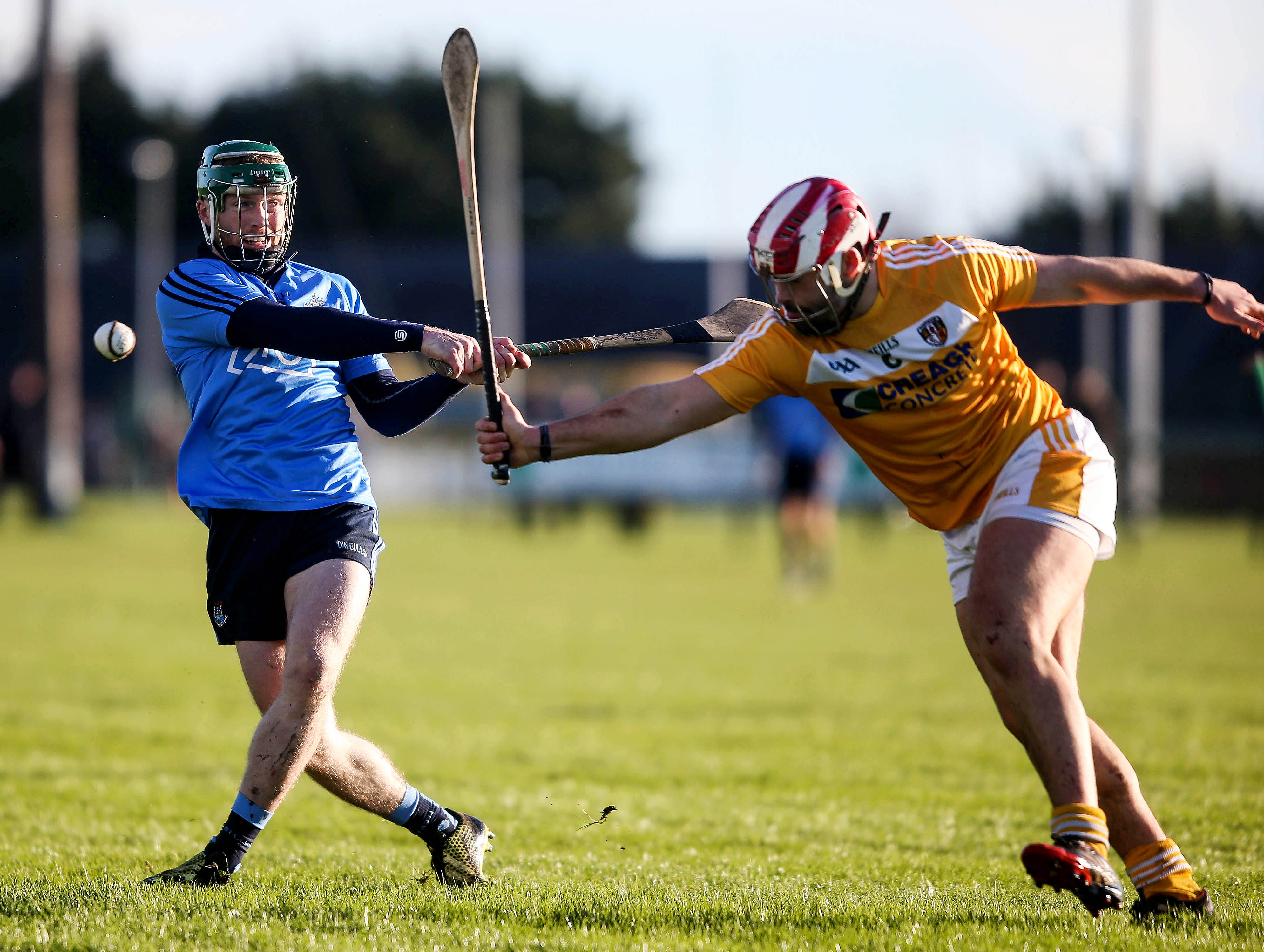 Antrim’s Ciaran Johnston, pictured in action against Dublin’s Ben Quinn in the Walsh Cup last month, says ther Saffrons won’t be taking the challenge of Kildare lightly this Sunday. 