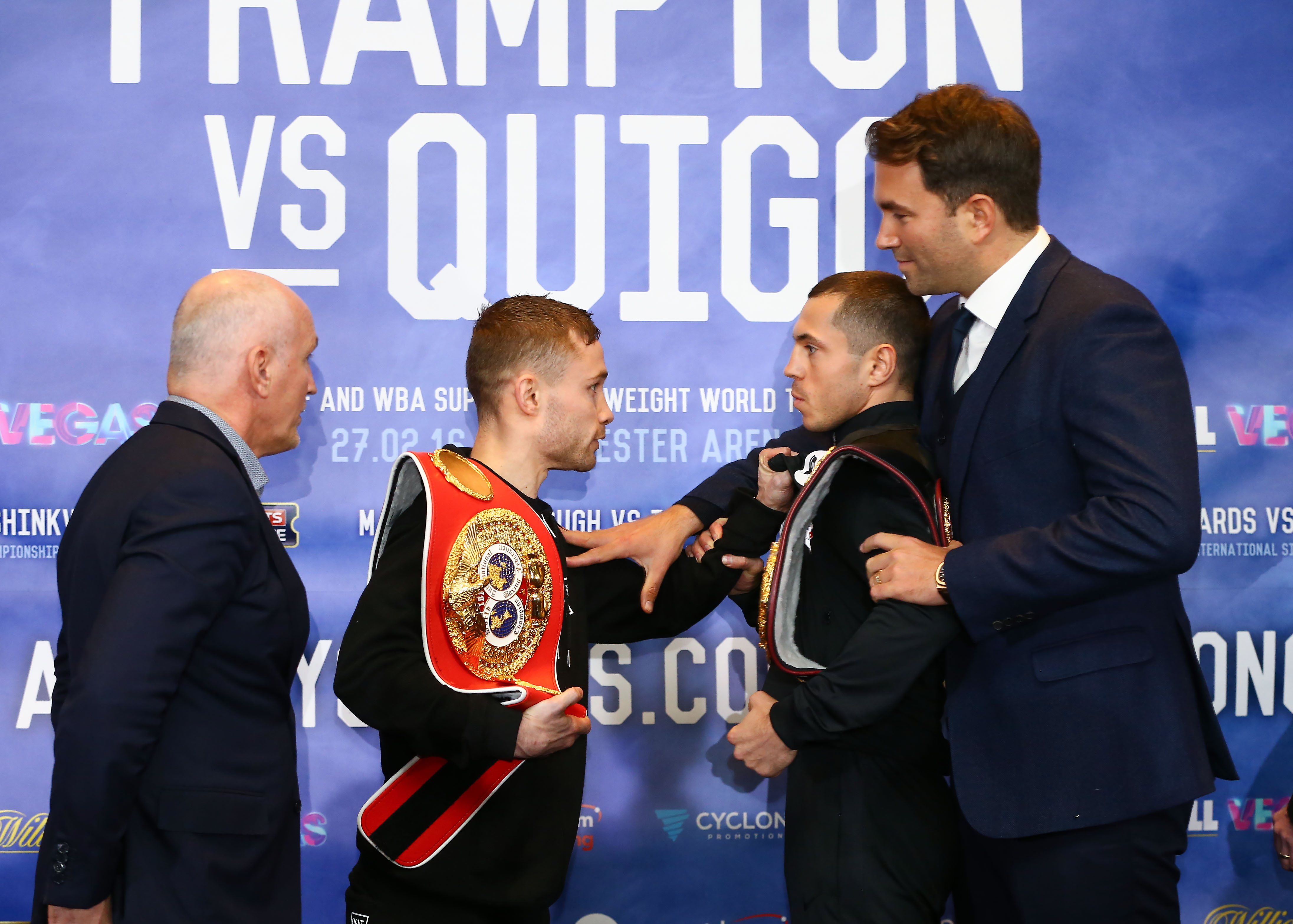 Things get tense between Carl Frampton and Scott Quigg at Thursday\'s press conference in Manchester