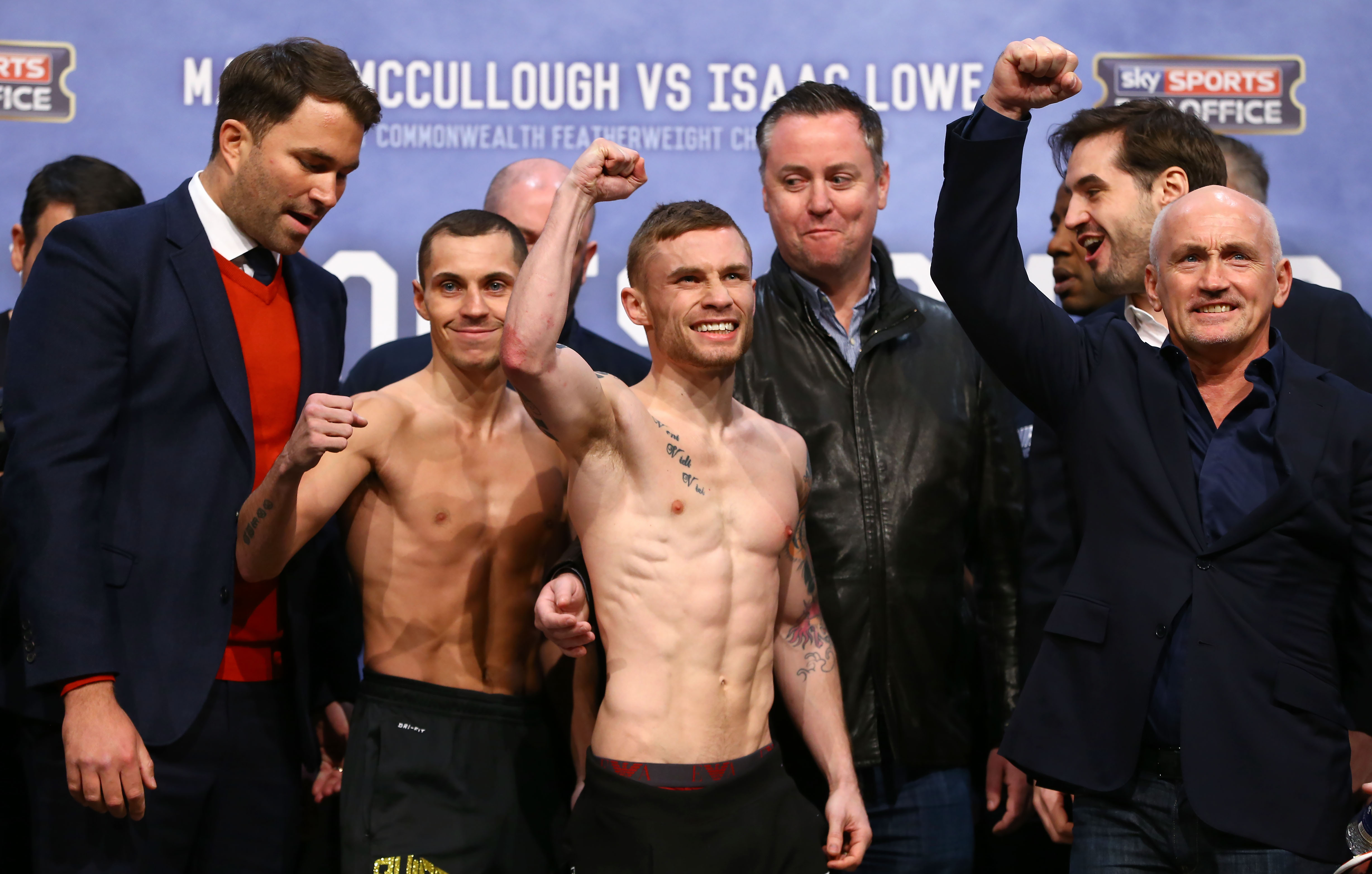 Carl Frampton and Scott Quigg pictured at Fridays weigh-in at the Manchester Arena ahead of Saturday nights World Super-Bantamweight unification clash.