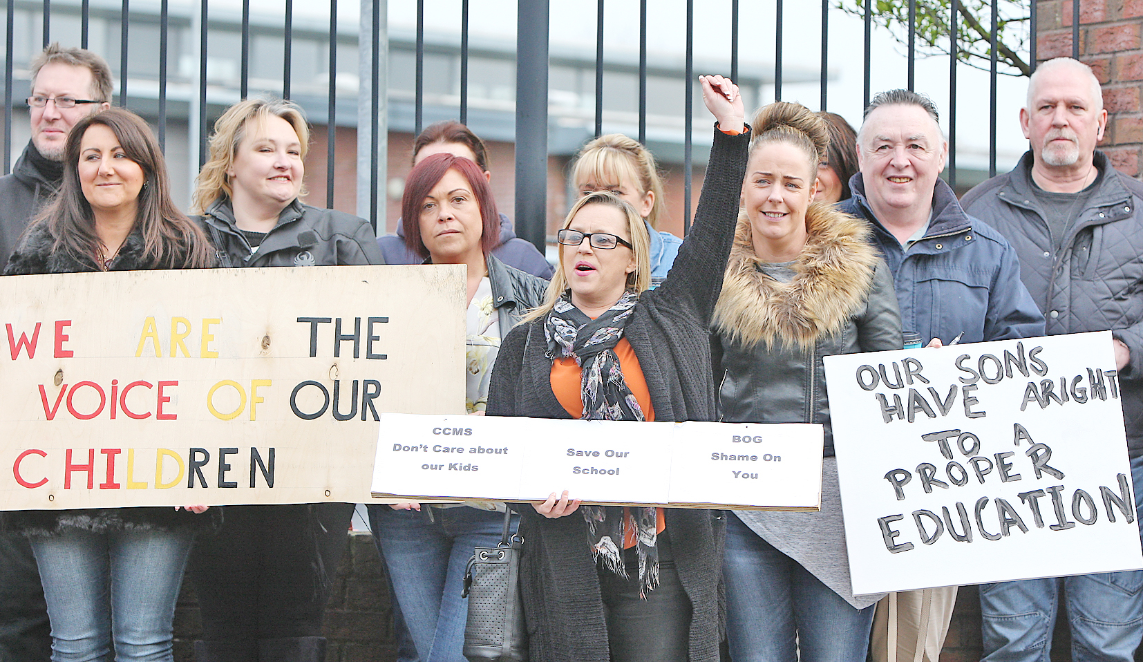 Parents protesting outside the school last week