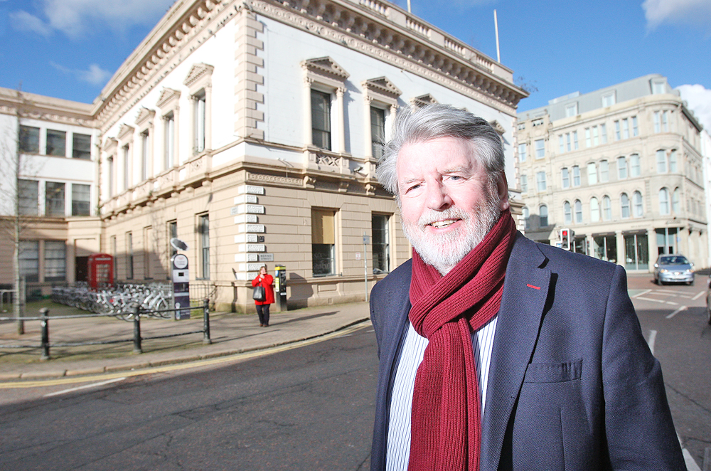 Martin Lynch outside the old Bank Building where The History of the Troubles (Accordin’ to My Da) was first performed