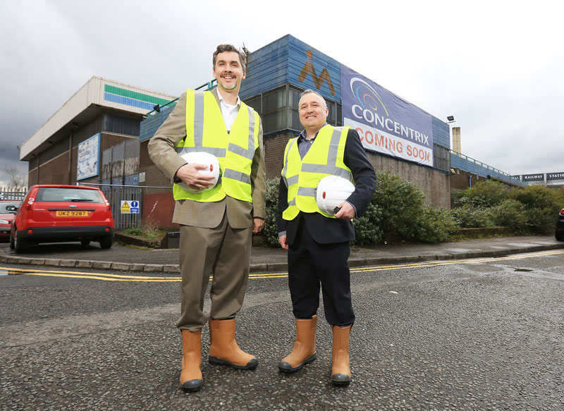 Chris Caldwell, Concentrix President, left, and Phillip Cassidy, Senior VP, at the former Maysfield Leisure Centre that’s set to become 21st century office space