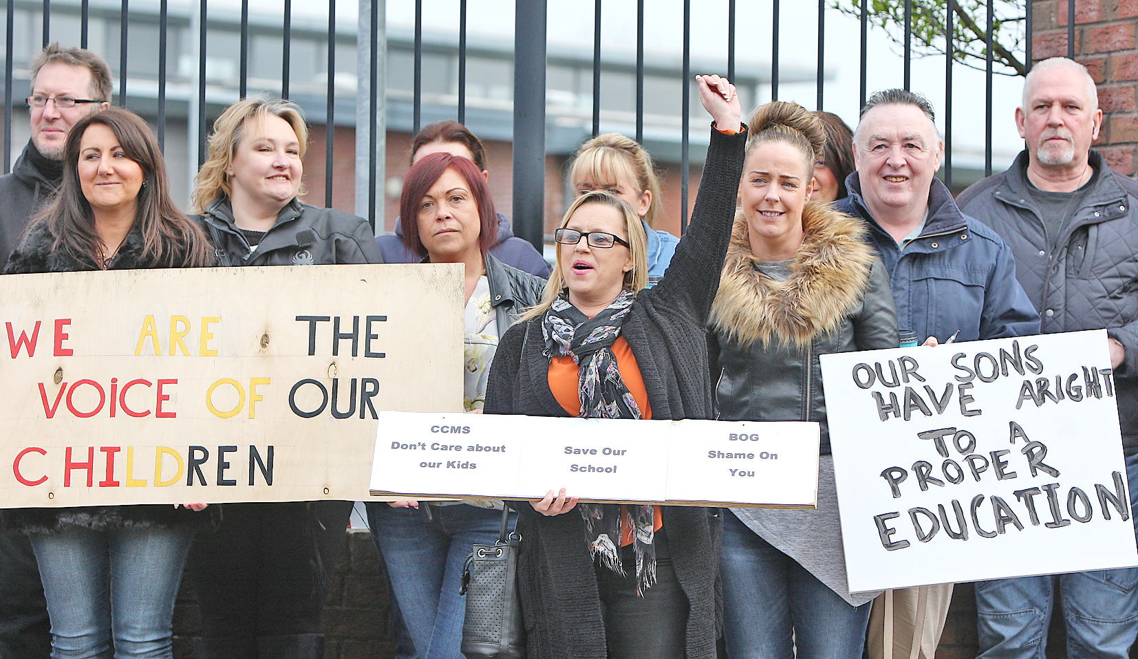 Parents protesting at gates of the West Belfast post primary.
