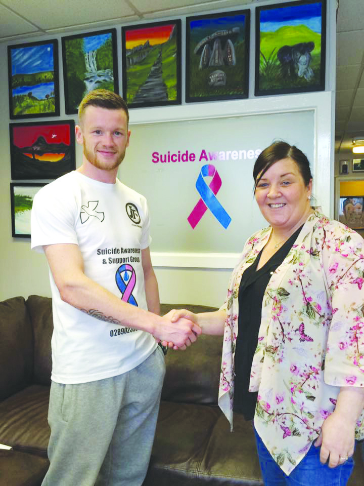 James Tennyson with  the manager of Suicide Awareness and Support Group of Belfast, Margaret Walker