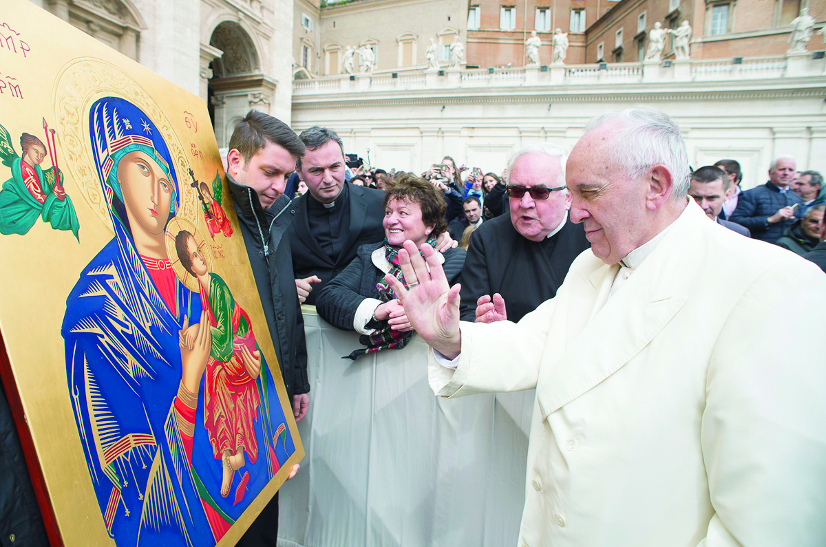 The Our Lady Icon being blessed by Pope Francis in Rome