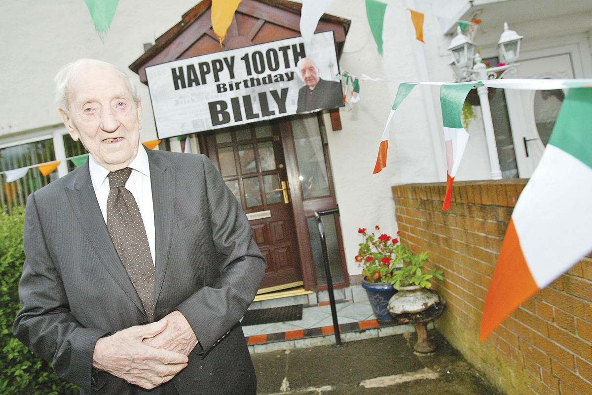 Many happy returns: Billy Burns celebrating his 100th birthday in Ballymurphy this week