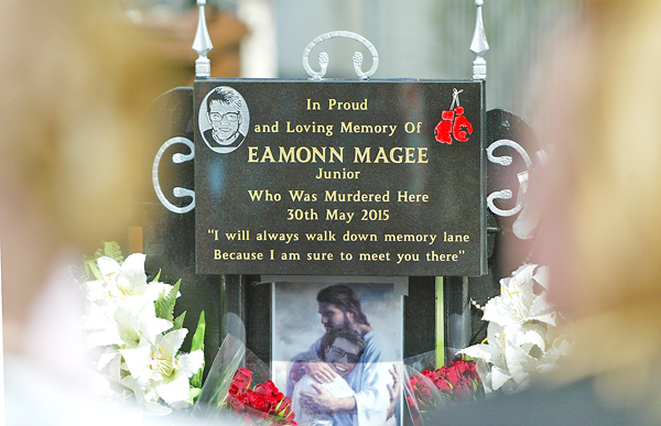 A plaque recently unveiled at the spot where Eamonn Magee Jnr died