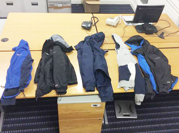 A selection of jackets seized on the night by the PSNI from the pallet collectors