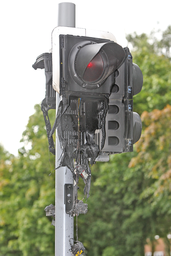 The damage caused to the traffic lights