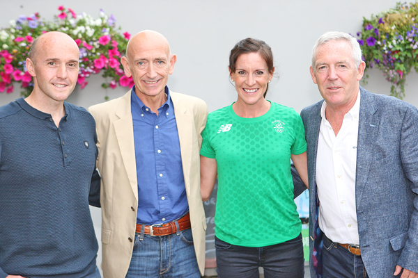 Breege Connolly with her running partner, Peter Cassidy (left) and coaches,\nPaul Elliott and Martin Dean.
