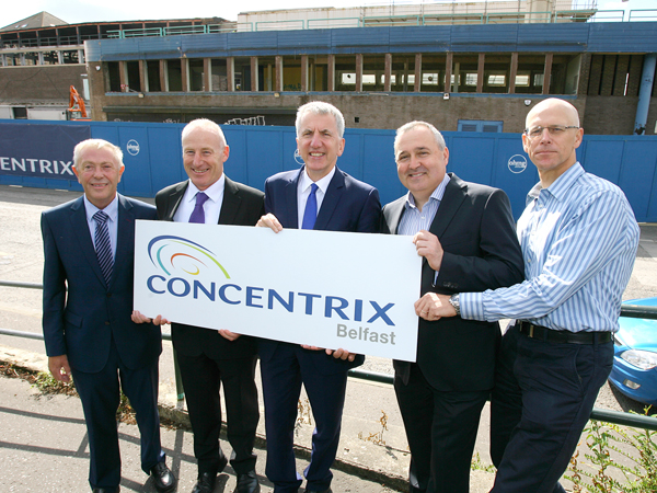 FROM LEFT: Geoffrey Archer, Commercial Director O\'Hare and McGovern; Martin Lennon, Managing Director O\'Hare and McGovern; Finance Minister Máirtín Ó Muilleoir; Philip Cassidy, Senior VP Concentrix; and Jeremy Cheetham, Senior Director and Controller Europe