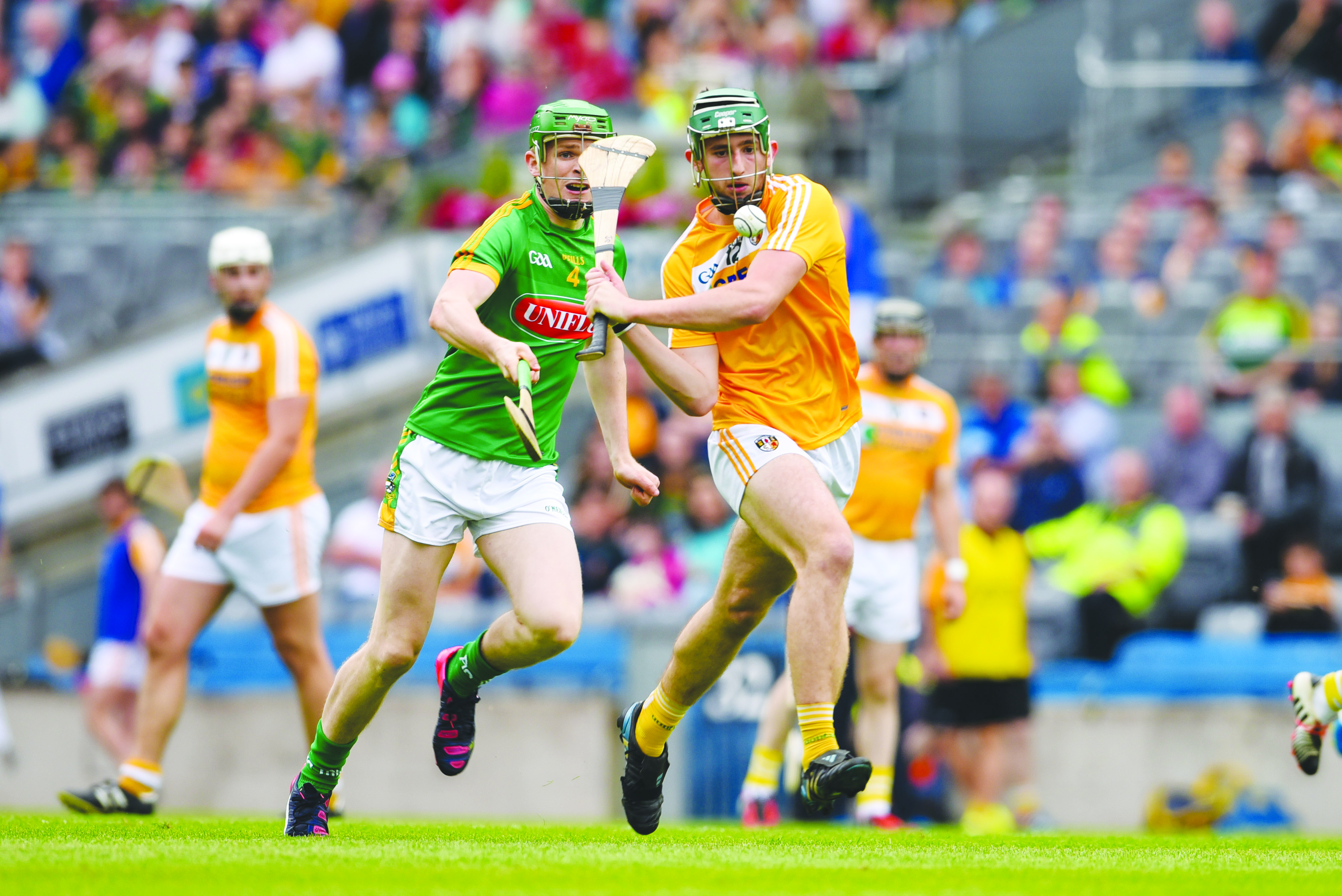 Antrim U21s have been boosted by the return of senior panelists James Connolly, pictured in action during the Christy Ring Cup final against Meath, and Ryan McCambridge ahead of Saturday’s All-Ireland U21 semi-final against Waterford in Thurles