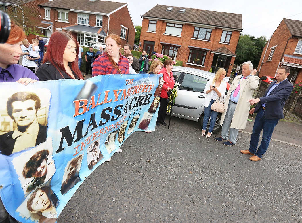 DISTINGUISHED: Michael Mansfield, second right, at the Ballymurphy March for Truth on Sunday