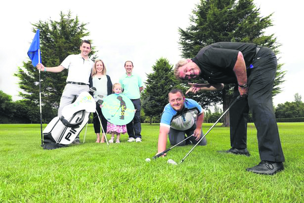 Stephen Knox, Leona Knox, Isobella Knox, Andrew Hollywood of GolfNow, snooker player Mark Allen and local personality Adrian Logan at the launch of the Oscar Knox Cup