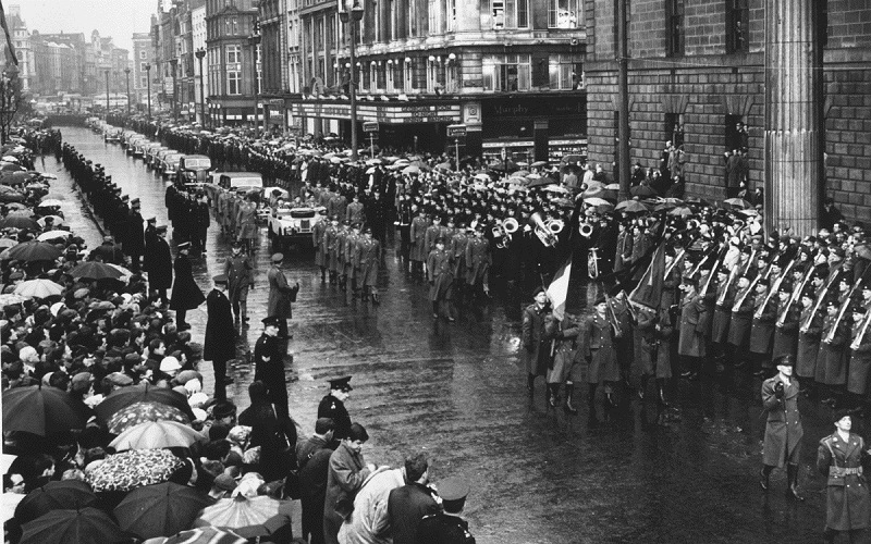 TRIBUTE: Crowds line the streets of Dublin for the funeral of Roger Casement; British Prime Minister Harold Wilson authorised the return, but specified that Casement was not to be buried in the north