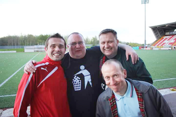 Organisers Cormac O\'Hanlon, Gareth McKenna and Dominic McKenna with Reds legend Chris Scannell