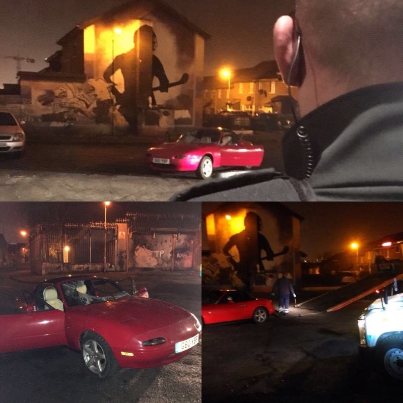 Police seized thIs vehicle after they were attacked by a crowd in the Divis area on Saturday night