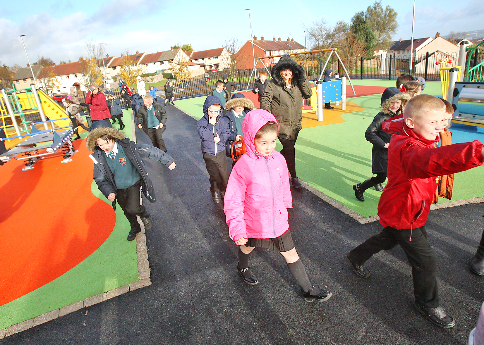 OPEN FOR ALL: Children enjoying the new playpark for the first time as it opened yesterday