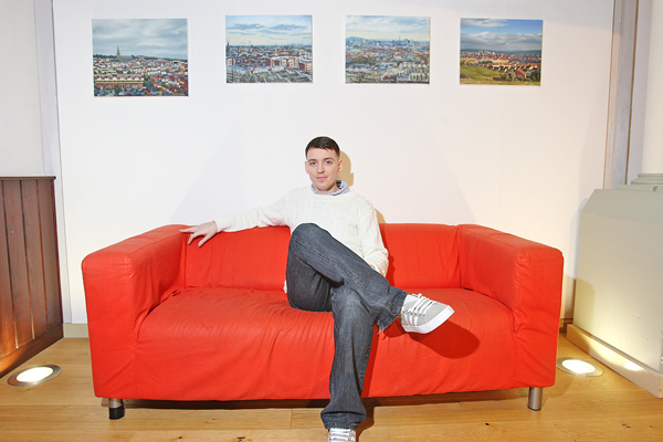 : Paul Morrison takes a seat at Duncairn Cultural and Arts Centre as he surveys his latest exhibition