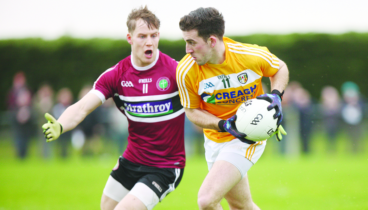 Ryan Murray – pictured in action against St Mary’s on Sunday – says Antrim’s focus is on the beginning of the League next month